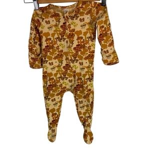 kate quinn Brown, Cream, mustard Mushroom Print Footed One-Piece